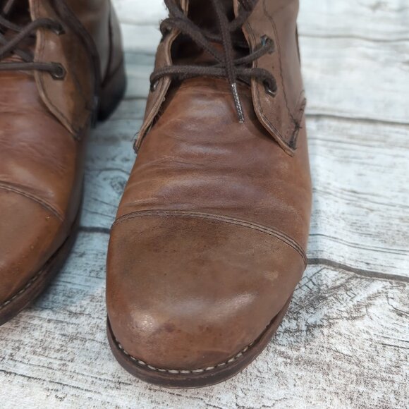 Vintage Brown Leather Lace-Up Cap Toe Boots – Men’s EU 42 Handmade Style - Picture 2 of 9